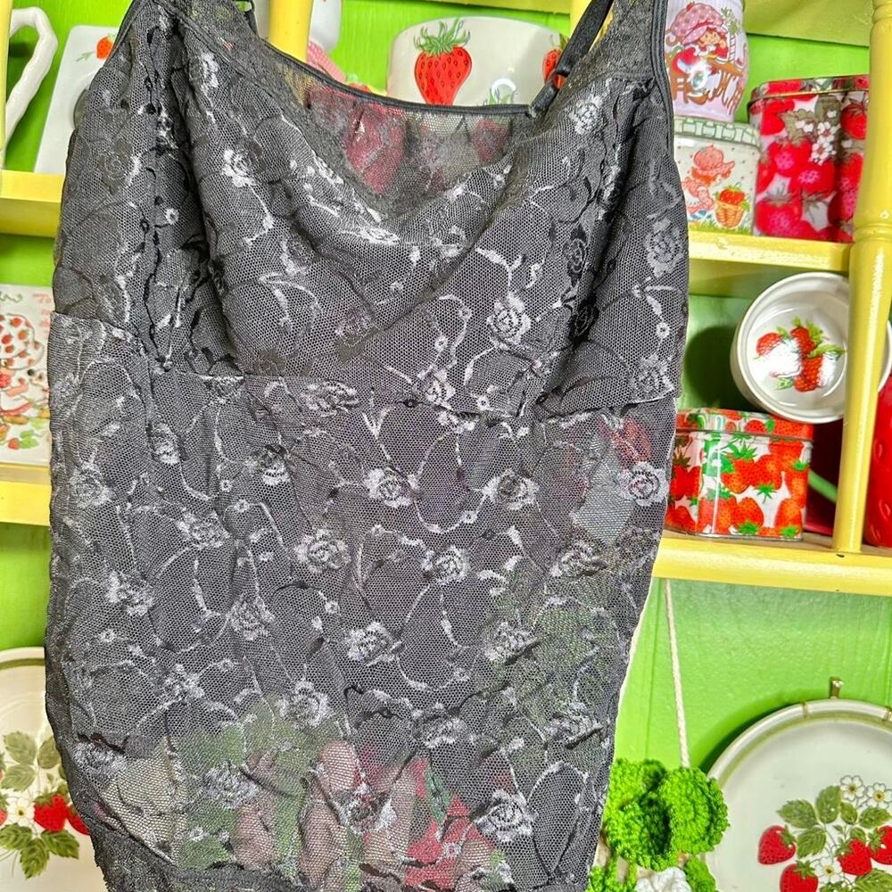 Y2k Vassarette whimsigoth black rose sheer cami mesh lace tank top!